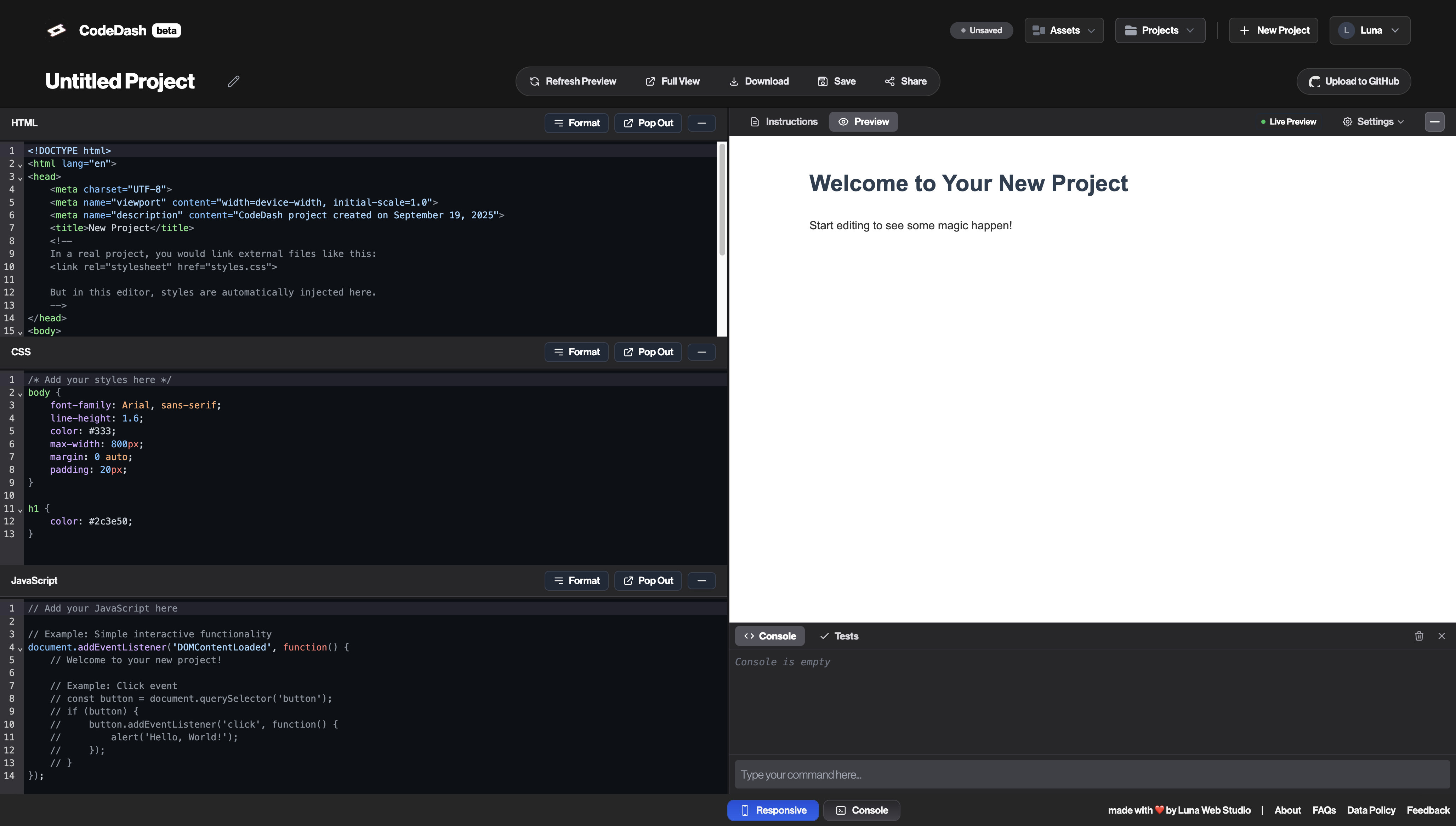 Screenshot of our website