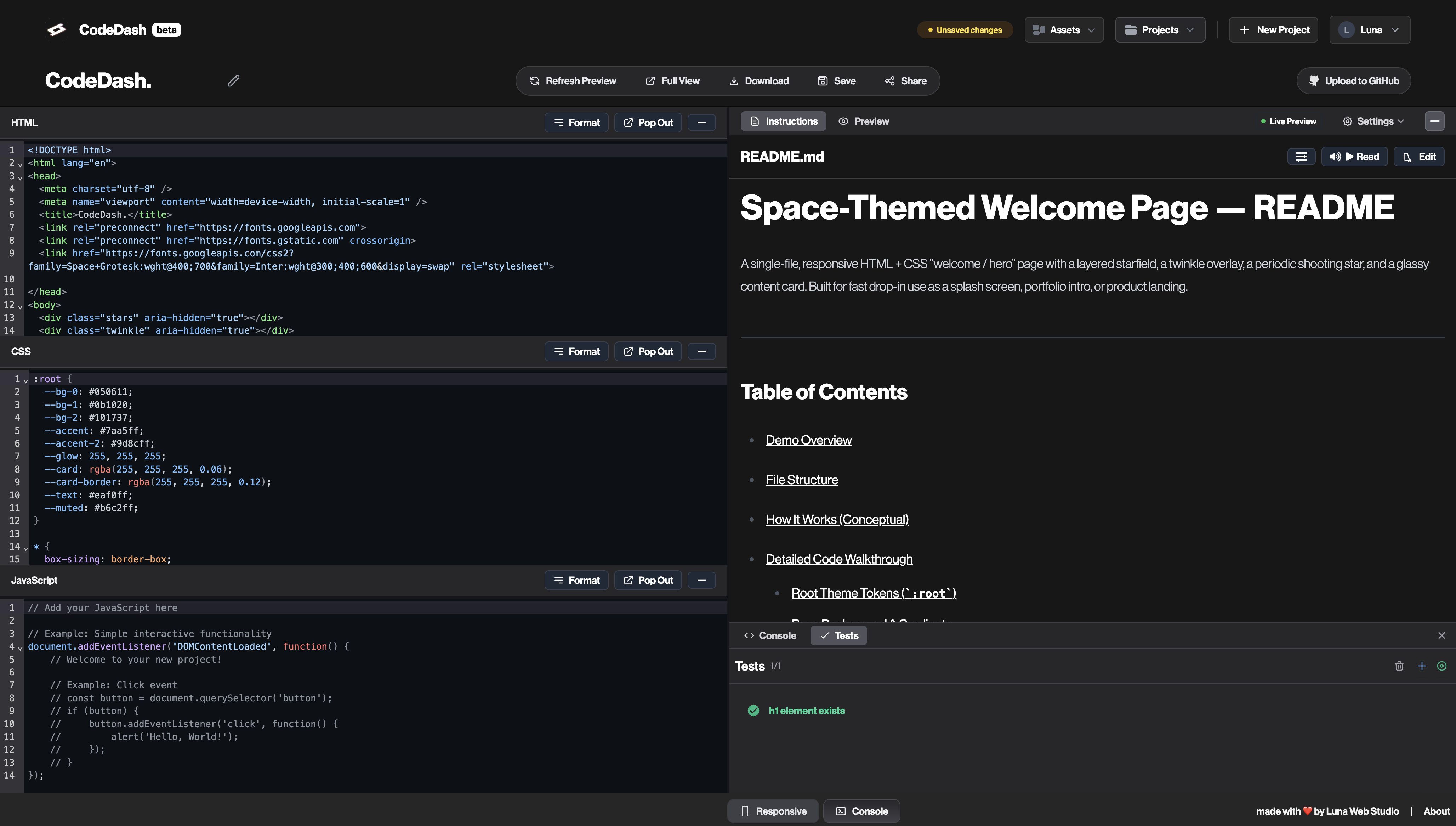 CodeDash interactive features