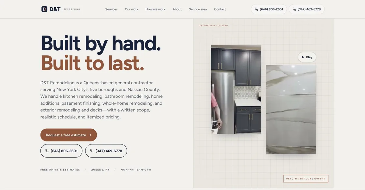 Screenshot of the D&T Remodeling website