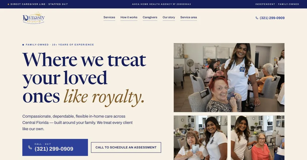 Screenshot of the Dynasty Senior Care website