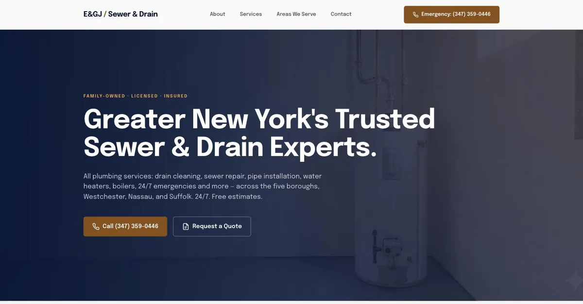 Screenshot of the E&GJ Sewer & Drain website